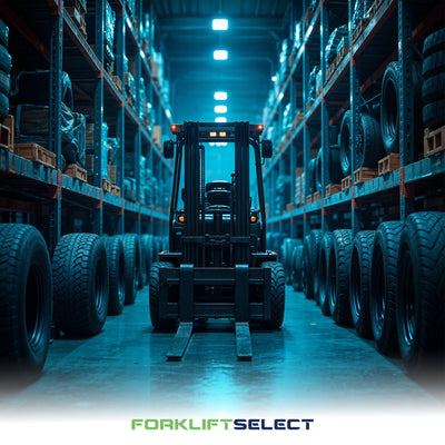 featured image of the blog titled "Choosing the Best Forklift Tires for Your Warehouse Floor"