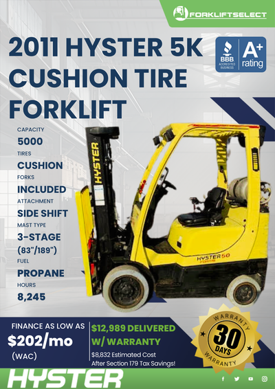 2011 HYSTER 5K CUSHION TIRE FORKLIFT