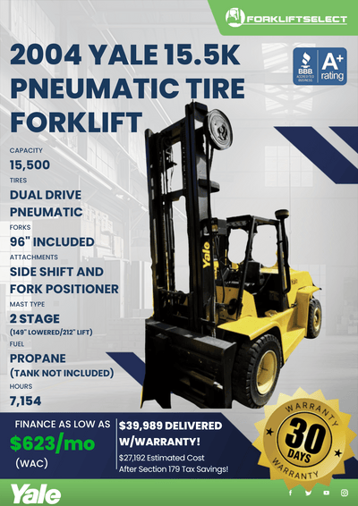 2004 YALE 15.5K PNEUMATIC TIRE FORKLIFT