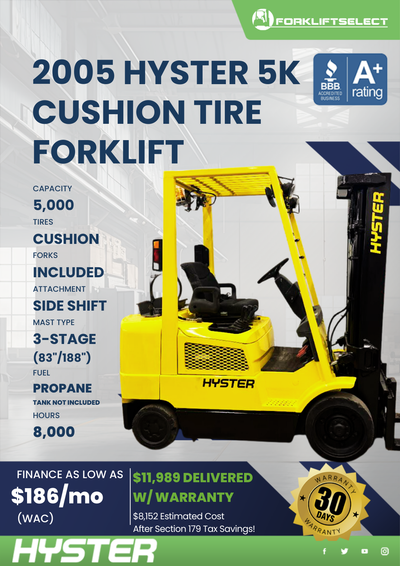 2005 HYSTER 5K CUSHION TIRE FORKLIFT