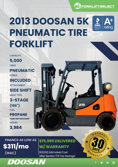 2013 DOOSAN 5K PNEUMATIC TIRE FORKLIFT