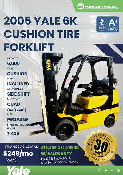 2005 YALE 6K CUSHION TIRE FORKLIFT