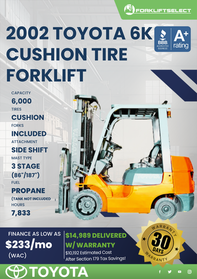 2002 TOYOTA 6K CUSHION TIRE FORKLIFT