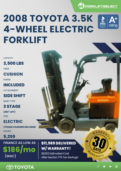2008 TOYOTA 3.5K 4-WHEEL ELECTRIC FORKLIFT
