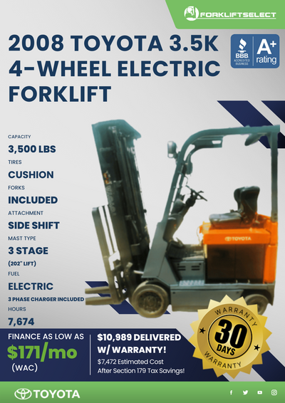 2008 TOYOTA 3.5K 4-WHEEL ELECTRIC FORKLIFT