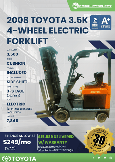 2008 TOYOTA 3.5K 4-WHEEL ELECTRIC FORKLIFT