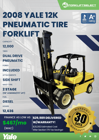 2008 YALE 12K PNEUMATIC TIRE FORKLIFT