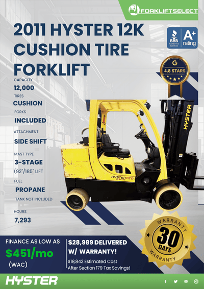 2011 HYSTER 12K CUSHION TIRE FORKLIFT