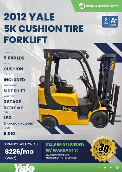 2012 YALE 5K CUSHION TIRE FORKLIFT