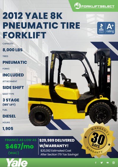 2012 YALE 8K PNEUMATIC TIRE FORKLIFT