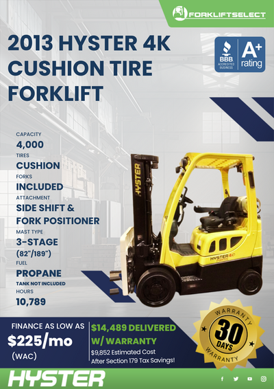 2013 HYSTER 4K CUSHION TIRE FORKLIFT