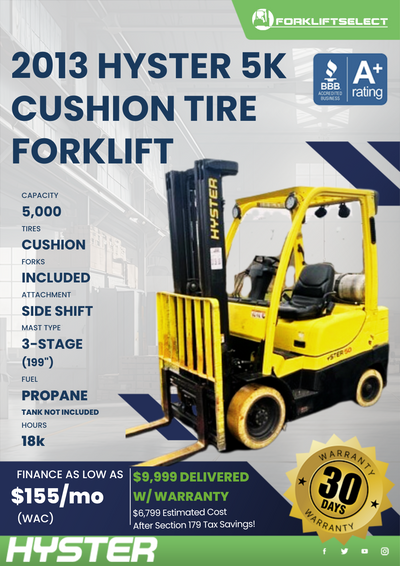 2013 HYSTER 5K CUSHION TIRE FORKLIFT