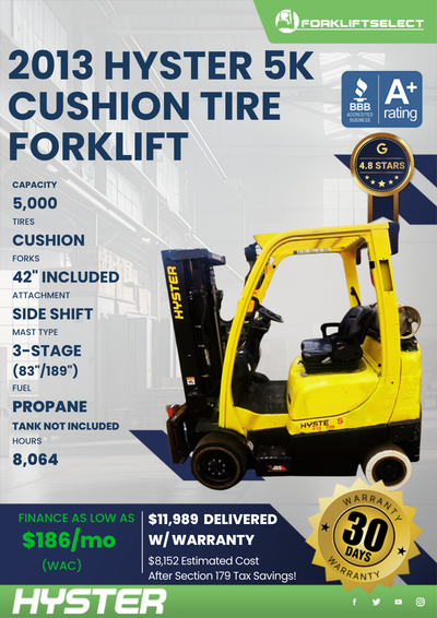 2013 HYSTER 5K CUSHION TIRE FORKLIFT
