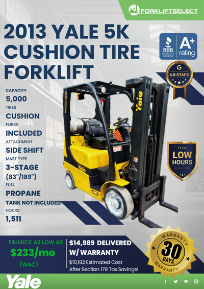 2013 YALE 5K CUSHION TIRE FORKLIFT