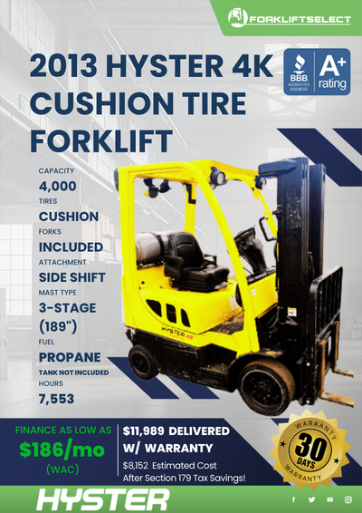 2013 HYSTER 4K CUSHION TIRE FORKLIFT