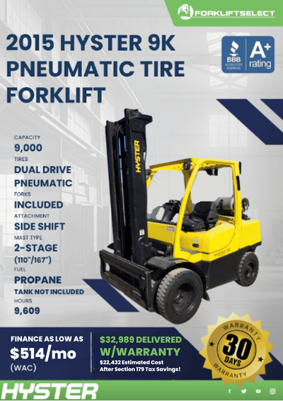 2015 HYSTER 9K PNEUMATIC TIRE FORKLIFT