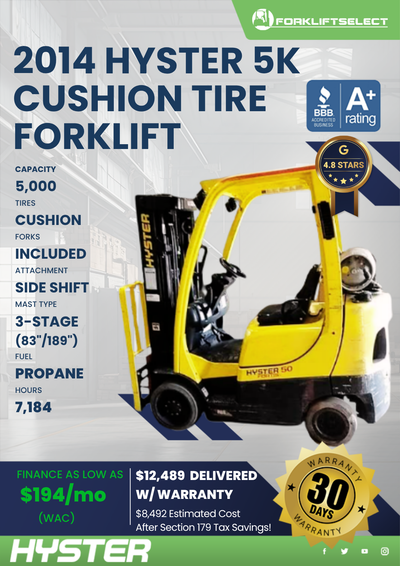2014 HYSTER 5K CUSHION TIRE FORKLIFT