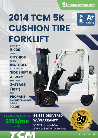 2014 TCM 5K CUSHION TIRE FORKLIFT