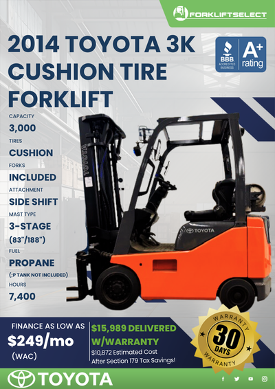 2014 TOYOTA 3K CUSHION TIRE FORKLIFT