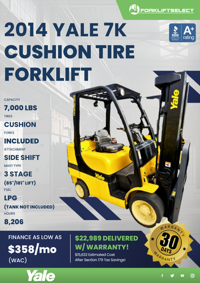 2014 YALE A7K CUSHION TIRE FORKLIFT