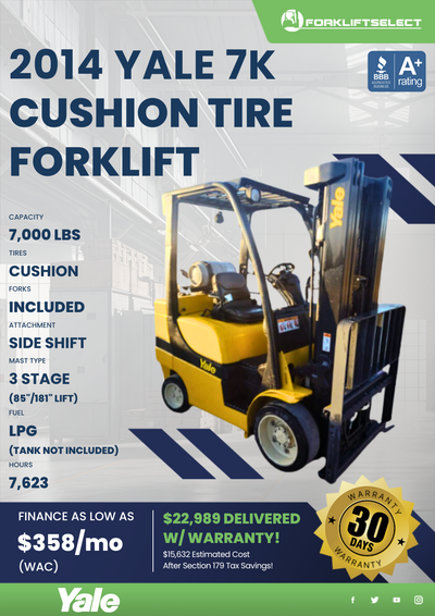 2014 YALE 7K CUSHION TIRE FORKLIFT