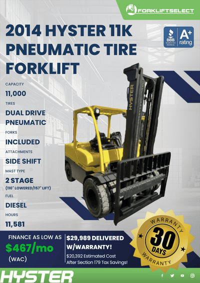 2014 HYSTER 11K PNEUMATIC TIRE FORKLIFT