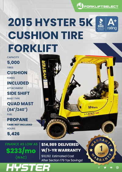 2015 HYSTER 5K CUSHION TIRE FORKLIFT