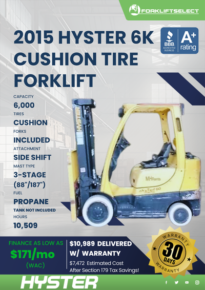 2015 HYSTER 6K CUSHION TIRE FORKLIFT