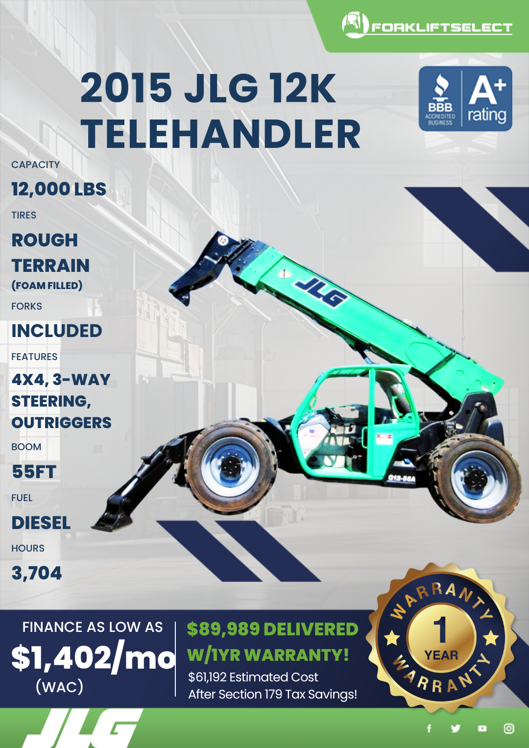 2015 JLG 12K TELEHANDLER – Forklift Select