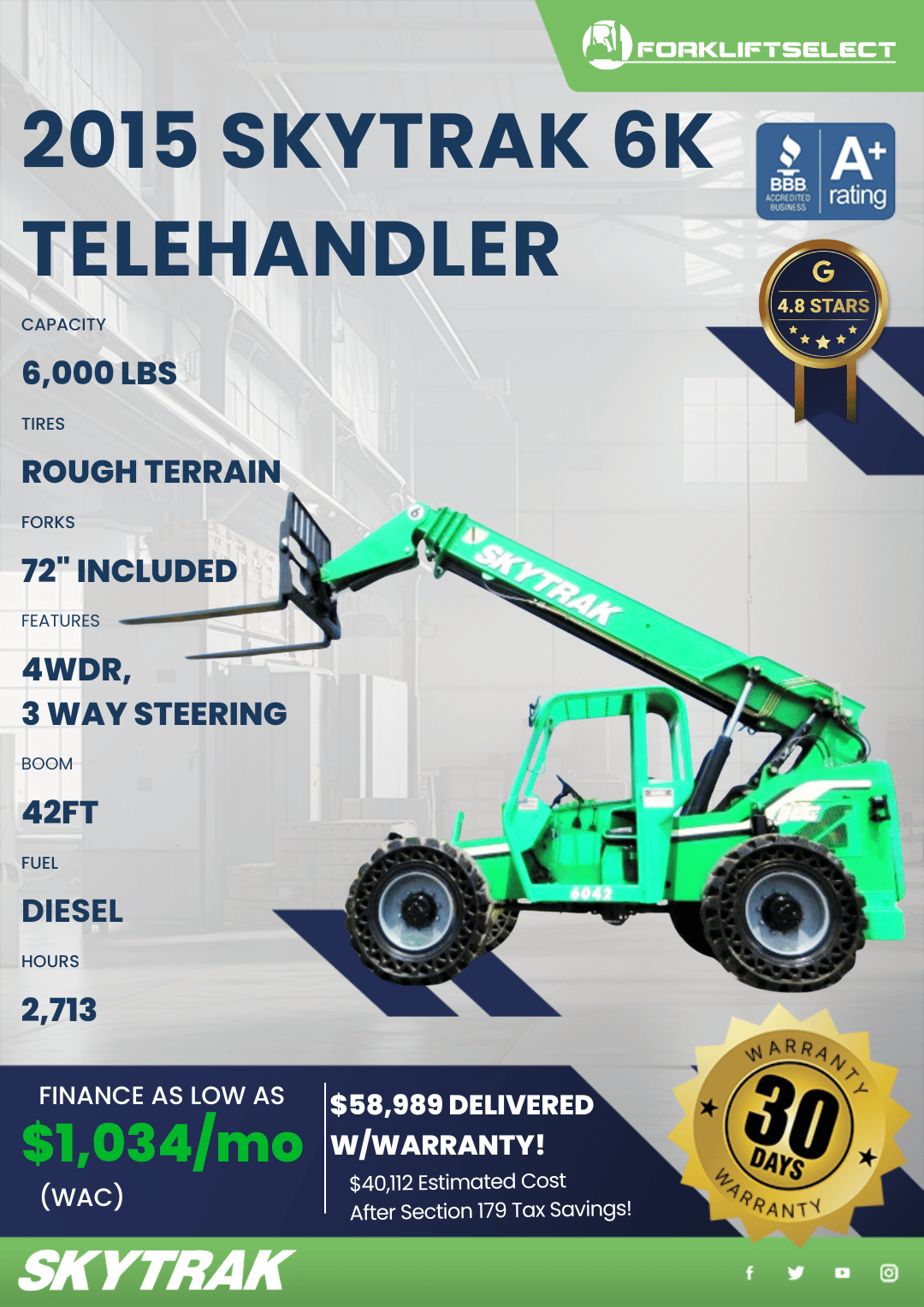 2015 SKYTRAK 6K TELEHANDLER