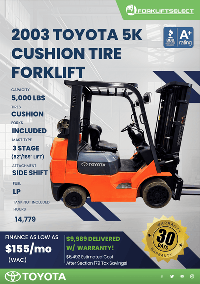 2003 TOYOTA 5K CUSHION TIRE FORKLIFT