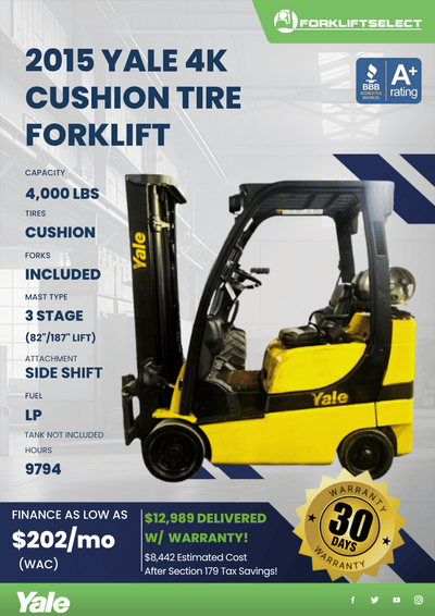 2015 YALE 5K CUSHION TIRE FORKLIFT