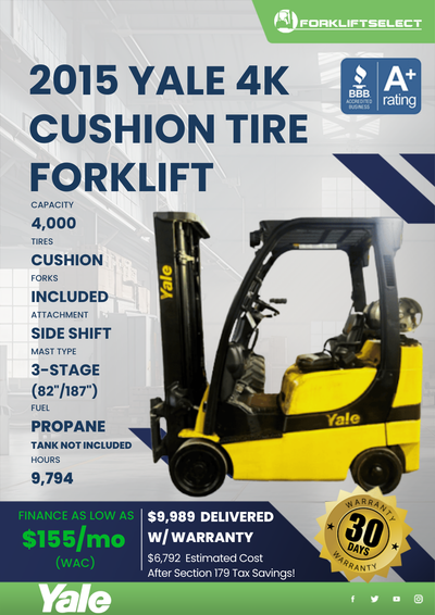 2015 YALE 4K CUSHION TIRE FORKLIFT