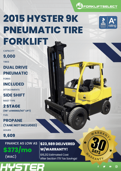 2015 HYSTER 9K PNEUMATIC TIRE FORKLIFT