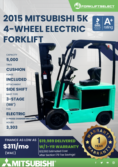 2015 MITSUBISHI 5K CUSHION TIRE FORKLIFT