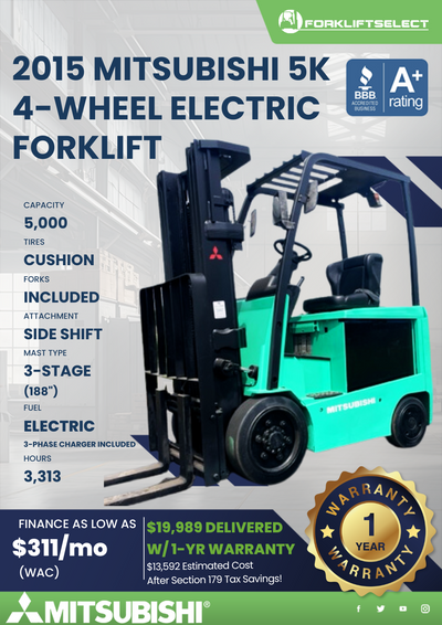 2015 MITSUBISHI 5K CUSHION TIRE FORKLIFT