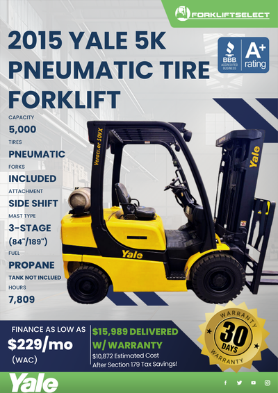 2015 YALE 5K PNEUMATIC TIRE FORKLIFT