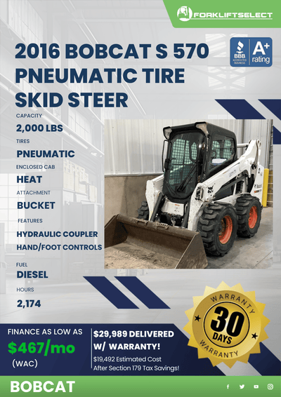 2016 BOBCAT S 570 PNEUMATIC TIRE SKID STEER