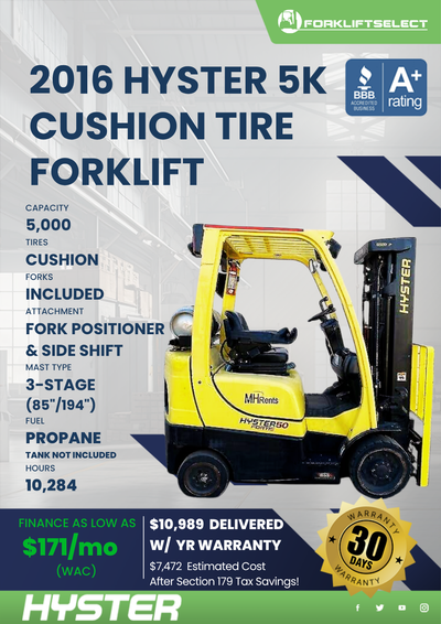 2016 HYSTER 5K CUSHION TIRE FORKLIFT