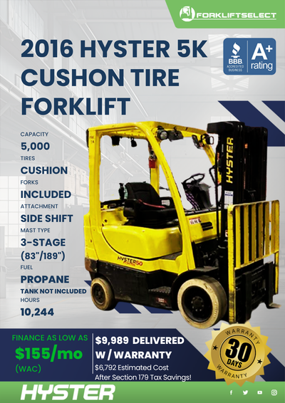 2016 HYSTER 5K CUSHION TIRE FORKLIFT
