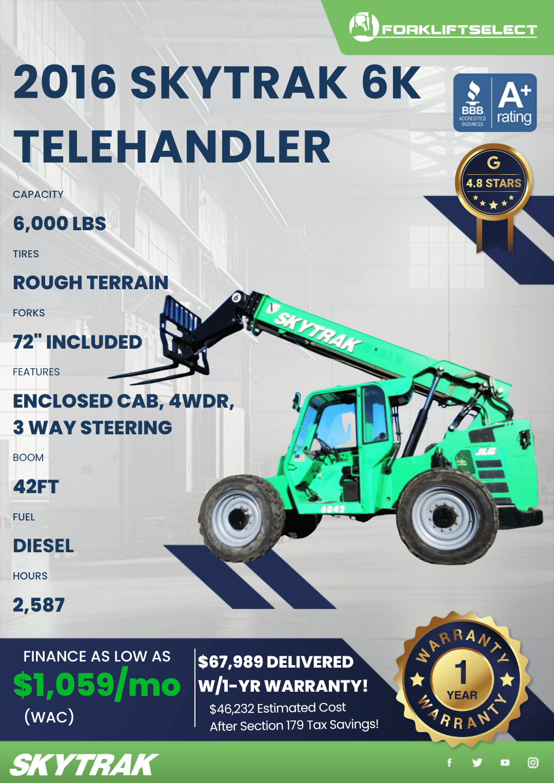 2016 SKYTRAK 6K TELEHANDLER