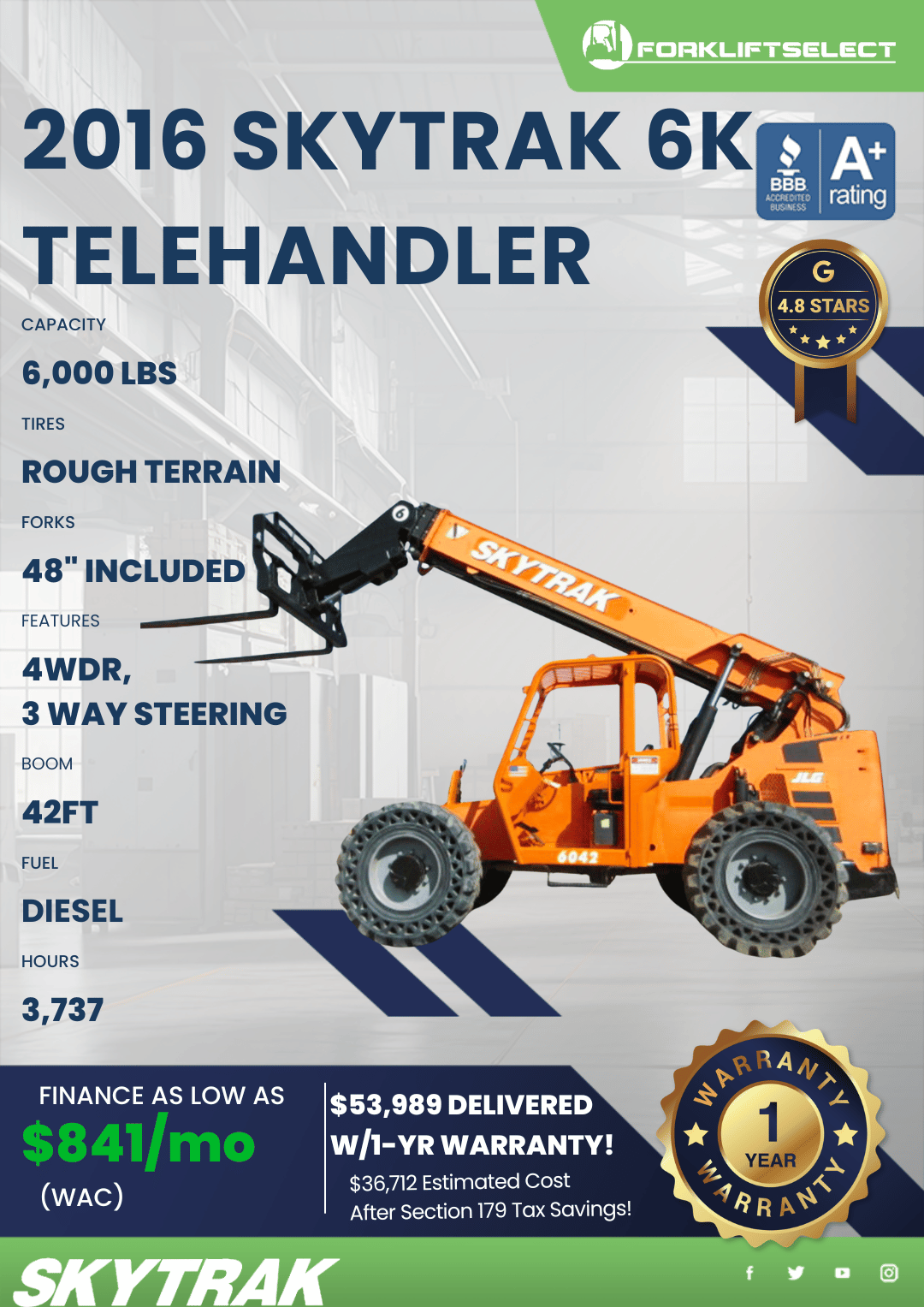 2016 SKYTRAK 6K TELEHANDLER
