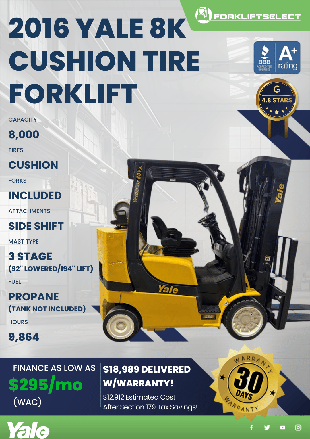 2022 HELI 6.5K CUSHION TIRE FORKLIFT