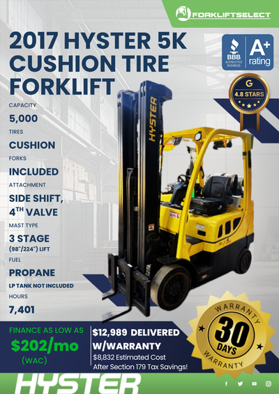 2017 HYSTER 5K CUSHION TIRE FORKLIFT