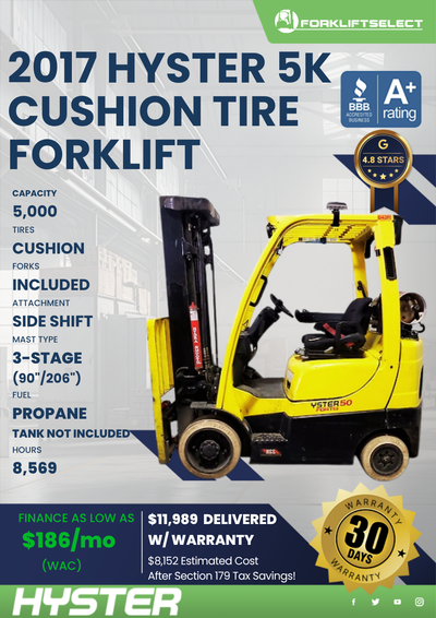 2017 HYSTER 5K CUSHION TIRE FORKLIFT