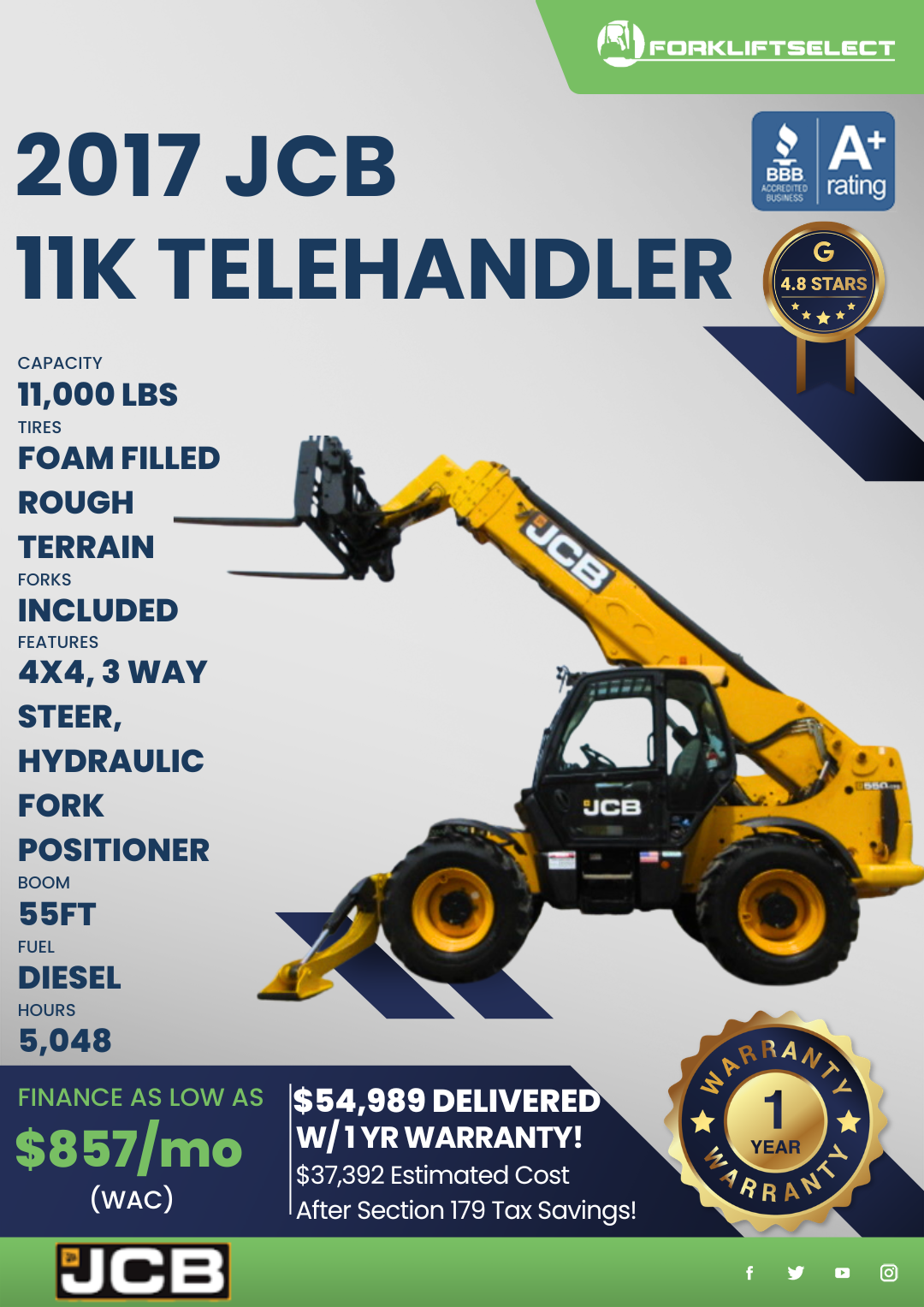 2017 JCB 11K TELEHANDLER