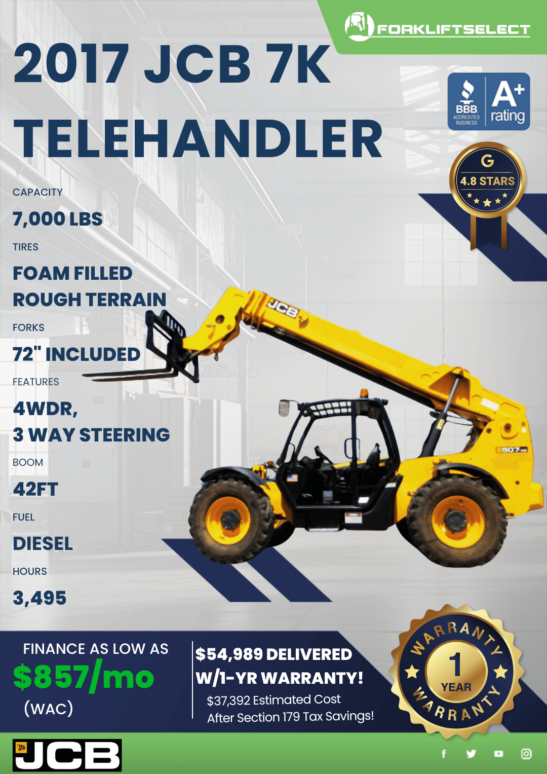2017 JCB 7K TELEHANDLER