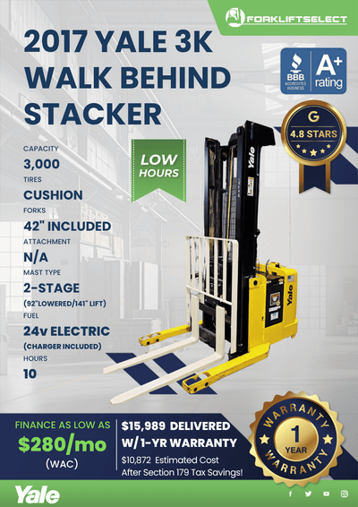 2017 YALE 3K WALK BEHIND STACKER