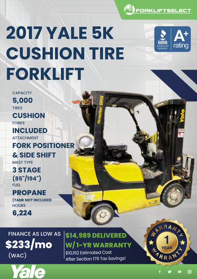 2017 YALE 5K CUSHION TIRE FORKLIFT