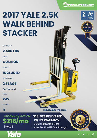 2017 YALE 2.5 K WALK BEHIND STACKER